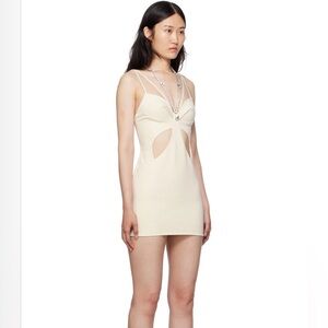 AREA Cream Butterfly Cutout Mini Dress